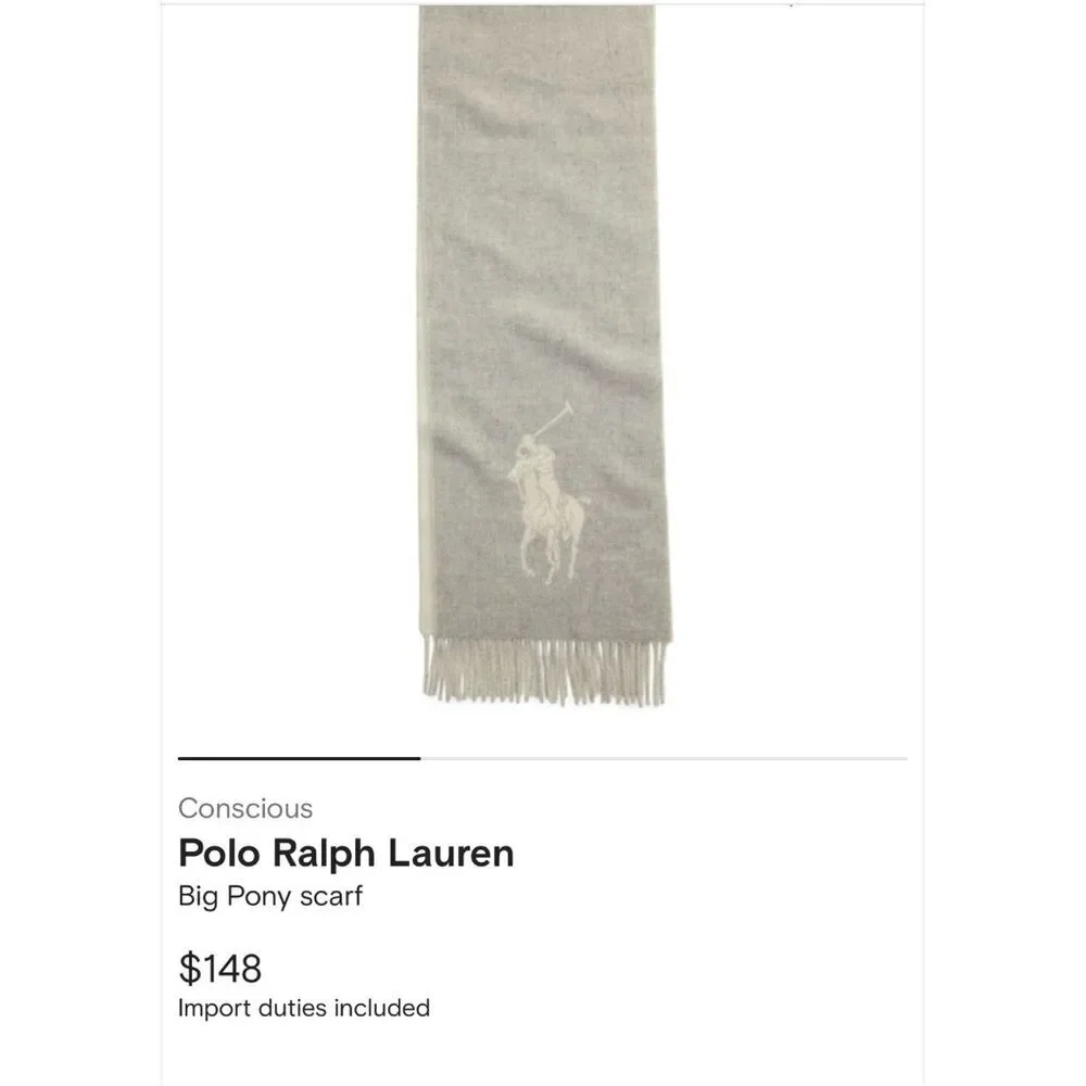 Ralph Lauren Gray Wool Winter Scarf Big Pony